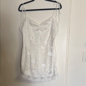 For Love And Lemons White Satin & Lace seashell slip dress